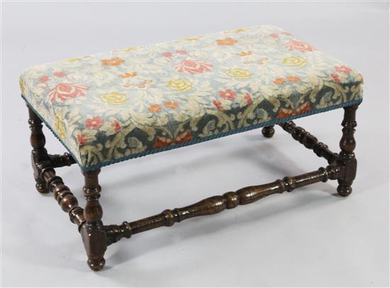 A late 17th century rectangular walnut stool, W.2ft 5.5in.